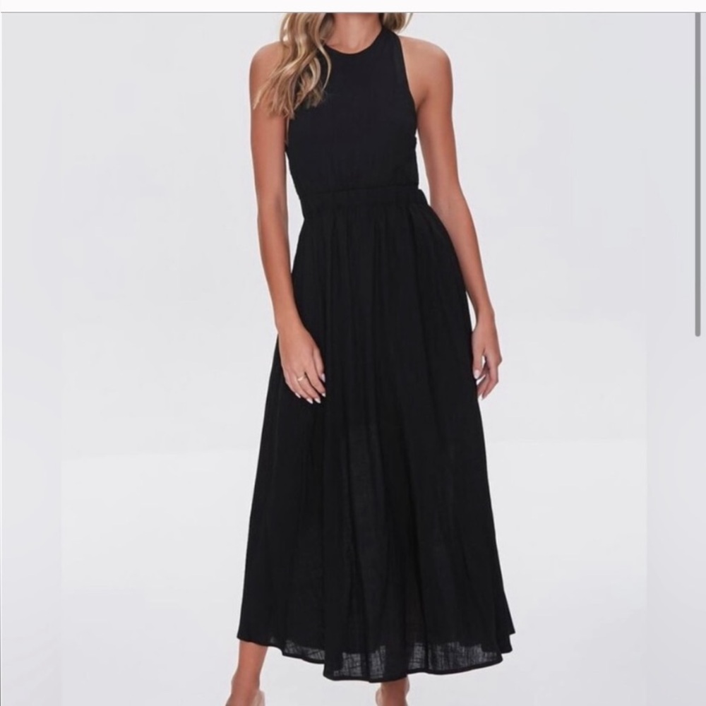 NWT BLACK LINEN MAXI DRESS FOREVER 21 SZ MED